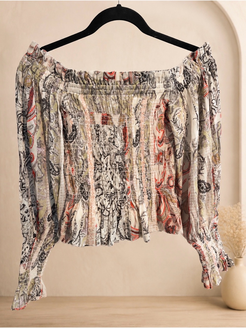 AllSaints Lara Makutu Paisley Off Shoulder Smocked Top US 4 NWT $229